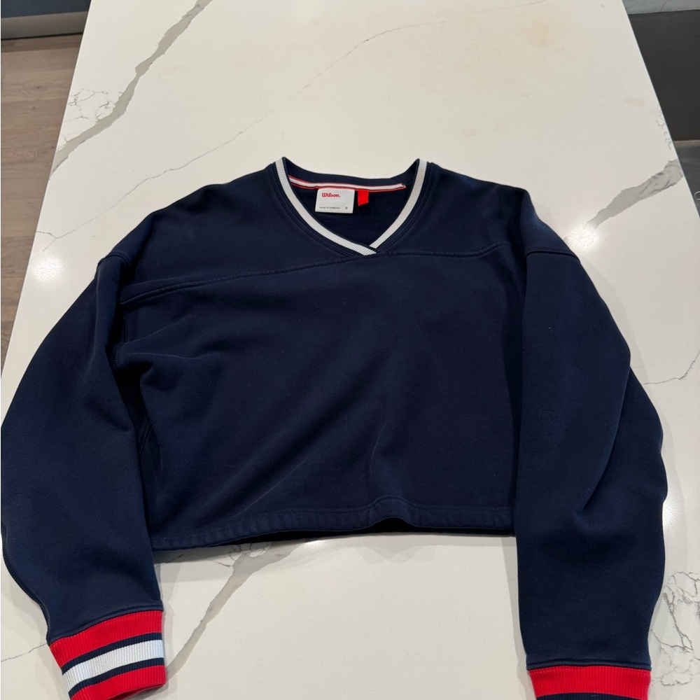Navy Wilson Heritage Sweatshirt with Red and White Stripes